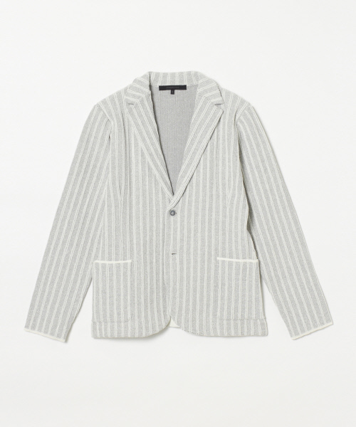 DESIGNWORKS（デザインワークス）の「コットンブークレダブルストライプジャケット（カーディガン/ボレロ・メンズ・ベージュ/ネイビー/グレー・S/M/L）」の2枚目の写真