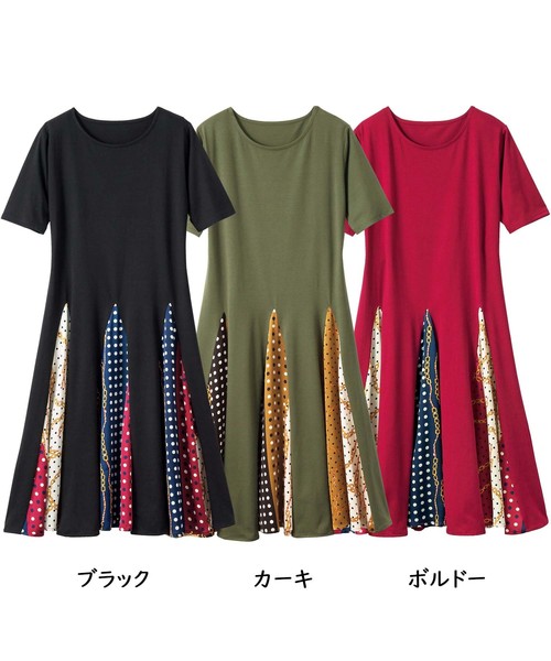 GeeRA（ジーラ）の「スカーフ柄切替ワンピース（ワンピース・レディース・カーキ/ボルドー/ブラック・LARGE/MEDIUM/X-LARGE/SMALL）」の12枚目の写真