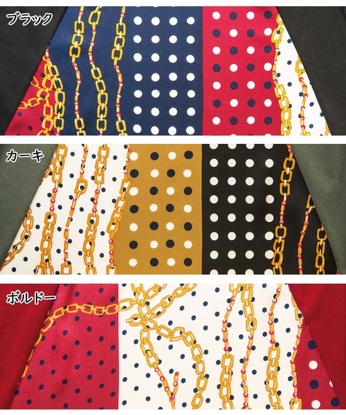GeeRA（ジーラ）の「スカーフ柄切替ワンピース（ワンピース・レディース・カーキ/ボルドー/ブラック・LARGE/MEDIUM/X-LARGE/SMALL）」の10枚目の写真