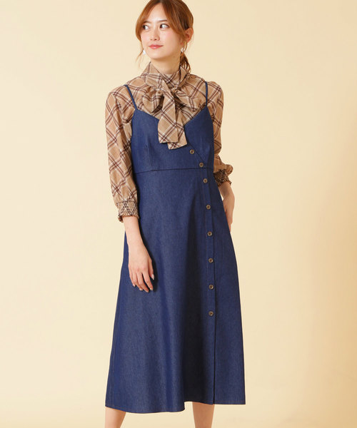 JILL by JILLSTUART(ジルバイジルスチュアート)の「ボタンキャミソールワンピース(ワンピース)」|ネイビー