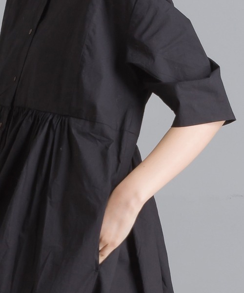 美品☆エブール コットンタイプライターウエストギャザーワンピース MIESROHE（ミースロエ）の「washable PIMAコットンタイプ
