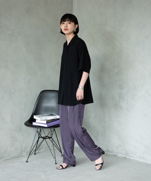 Aunt Marie's(アントマリーズ)の「ダブルボタンオープンカラーハーフスリーブシャツ/AUNT MARIE'S(シャツ/ブラウス・レディース・ブラック/ブラウン・FREE)」の6枚目の写真