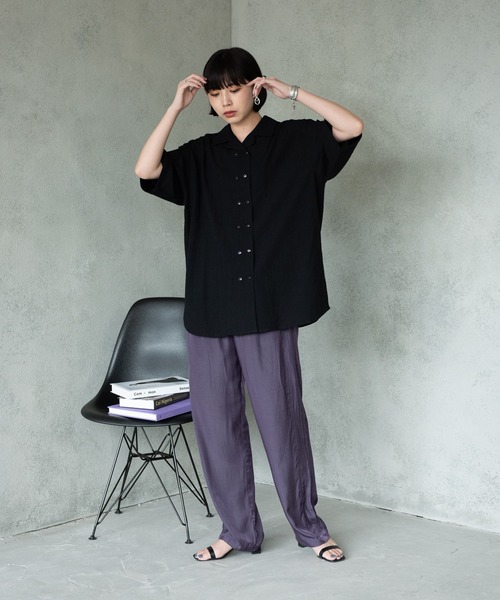 Aunt Marie's(アントマリーズ)の「ダブルボタンオープンカラーハーフスリーブシャツ/AUNT MARIE'S(シャツ/ブラウス・レディース・ブラック/ブラウン・FREE)」の5枚目の写真