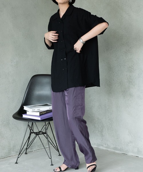 Aunt Marie's(アントマリーズ)の「ダブルボタンオープンカラーハーフスリーブシャツ/AUNT MARIE'S(シャツ/ブラウス・レディース・ブラック/ブラウン・FREE)」の4枚目の写真