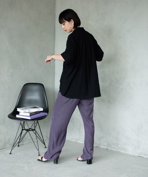 Aunt Marie's(アントマリーズ)の「ダブルボタンオープンカラーハーフスリーブシャツ/AUNT MARIE'S(シャツ/ブラウス・レディース・ブラック/ブラウン・FREE)」の3枚目の写真