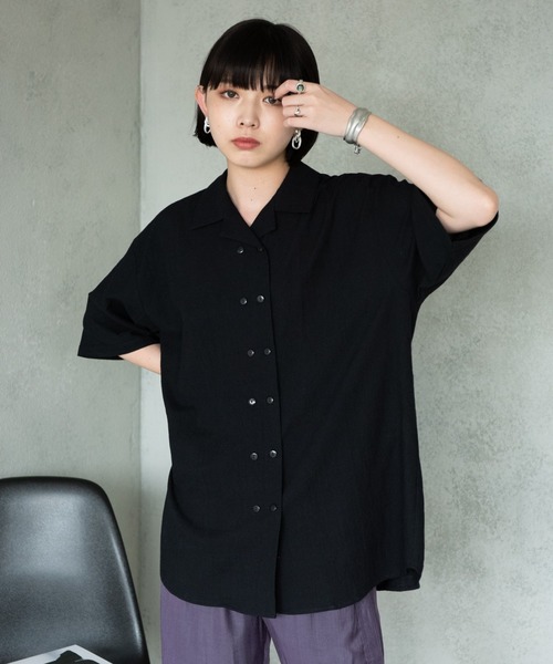 Aunt Marie's(アントマリーズ)の「ダブルボタンオープンカラーハーフスリーブシャツ/AUNT MARIE'S(シャツ/ブラウス・レディース・ブラック/ブラウン・FREE)」の10枚目の写真