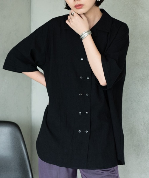 Aunt Marie's(アントマリーズ)の「ダブルボタンオープンカラーハーフスリーブシャツ/AUNT MARIE'S(シャツ/ブラウス・レディース・ブラック/ブラウン・FREE)」の9枚目の写真