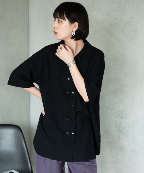 Aunt Marie's(アントマリーズ)の「ダブルボタンオープンカラーハーフスリーブシャツ/AUNT MARIE'S(シャツ/ブラウス・レディース・ブラック/ブラウン・FREE)」の8枚目の写真