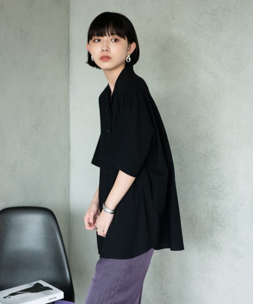 Aunt Marie's(アントマリーズ)の「ダブルボタンオープンカラーハーフスリーブシャツ/AUNT MARIE'S(シャツ/ブラウス・レディース・ブラック/ブラウン・FREE)」の7枚目の写真