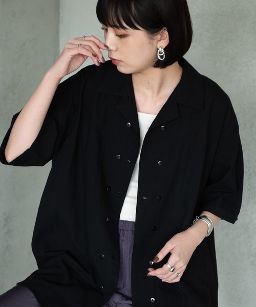 Aunt Marie's(アントマリーズ)の「ダブルボタンオープンカラーハーフスリーブシャツ/AUNT MARIE'S(シャツ/ブラウス・レディース・ブラック/ブラウン・FREE)」の15枚目の写真