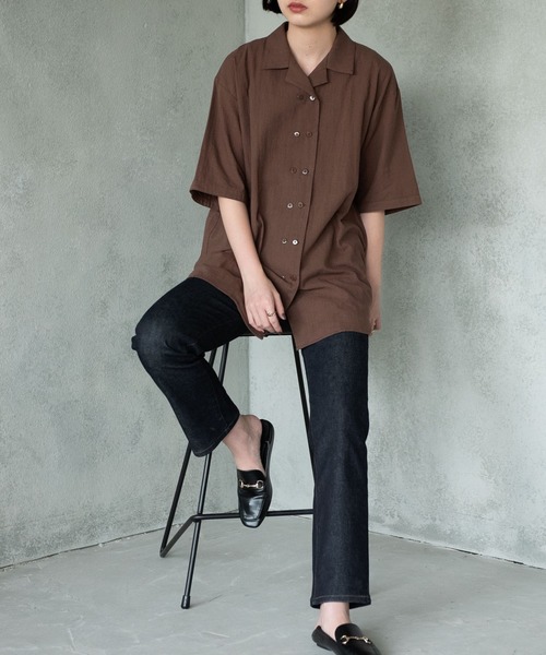 Aunt Marie's(アントマリーズ)の「ダブルボタンオープンカラーハーフスリーブシャツ/AUNT MARIE'S(シャツ/ブラウス・レディース・ブラック/ブラウン・FREE)」の17枚目の写真