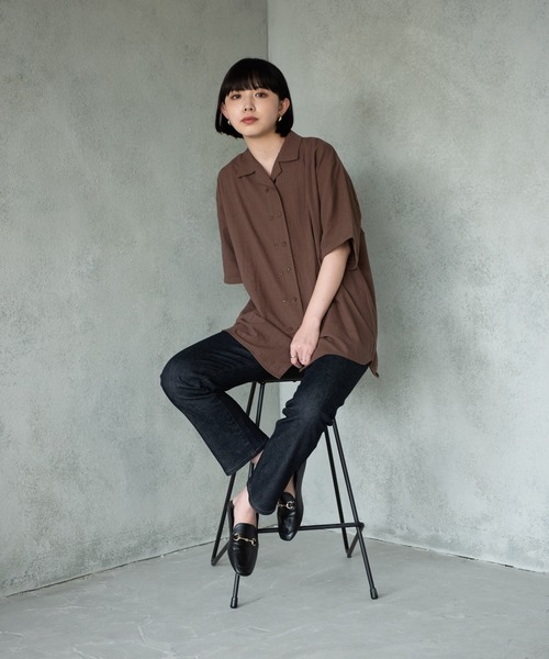 Aunt Marie's(アントマリーズ)の「ダブルボタンオープンカラーハーフスリーブシャツ/AUNT MARIE'S(シャツ/ブラウス・レディース・ブラック/ブラウン・FREE)」の16枚目の写真