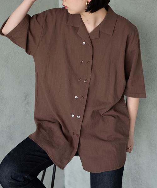 Aunt Marie's(アントマリーズ)の「ダブルボタンオープンカラーハーフスリーブシャツ/AUNT MARIE'S(シャツ/ブラウス・レディース・ブラック/ブラウン・FREE)」の22枚目の写真