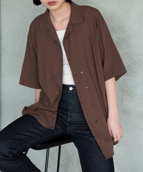 Aunt Marie's(アントマリーズ)の「ダブルボタンオープンカラーハーフスリーブシャツ/AUNT MARIE'S(シャツ/ブラウス・レディース・ブラック/ブラウン・FREE)」の18枚目の写真