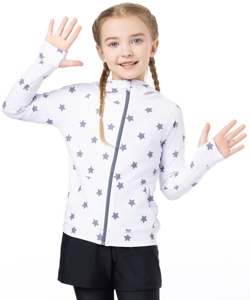 TeddyShop（テディショップ）の「【UVカット率 99.9%以上】キッズ フード付きフロントジップ長袖ラッシュガード パーカー 水陸両用（ラッシュガード・キッズ・ブルー系その他/ライトブルー/パープル/ブラック/ピンク/イエロー/ホワイト/ネイビー/グレー/ブラック×ホワイト/コーラルピンク/グリーン/カラフル/ホワイト系その他/ブルー系その他2/ピンク系その他/グレー系その他/ブラウン/グレー系その他2/ホワイト系その他2/ホワイト系その他3/ブラック系その他/ブルー系その他3/ホワイト×ネイビー/ホワイト×グリーン/ピンク系その他2・150cm/120cm/140cm/110cm/130cm/100cm）」の4枚目の写真