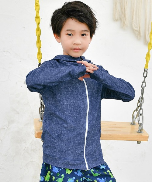TeddyShop（テディショップ）の「【UVカット率 99.9%以上】キッズ フード付きフロントジップ長袖ラッシュガード パーカー 水陸両用（ラッシュガード・キッズ・ブルー系その他/ライトブルー/パープル/ブラック/ピンク/イエロー/ホワイト/ネイビー/グレー/ブラック×ホワイト/コーラルピンク/グリーン/カラフル/ホワイト系その他/ブルー系その他2/ピンク系その他/グレー系その他/ブラウン/グレー系その他2/ホワイト系その他2/ホワイト系その他3/ブラック系その他/ブルー系その他3/ホワイト×ネイビー/ホワイト×グリーン/ピンク系その他2・150cm/120cm/140cm/110cm/130cm/100cm）」の18枚目の写真