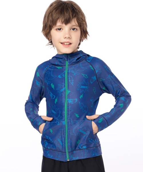 TeddyShop（テディショップ）の「【UVカット率 99.9%以上】キッズ フード付きフロントジップ長袖ラッシュガード パーカー 水陸両用（ラッシュガード・キッズ・ブルー系その他/ライトブルー/パープル/ブラック/ピンク/イエロー/ホワイト/ネイビー/グレー/ブラック×ホワイト/コーラルピンク/グリーン/カラフル/ホワイト系その他/ブルー系その他2/ピンク系その他/グレー系その他/ブラウン/グレー系その他2/ホワイト系その他2/ホワイト系その他3/ブラック系その他/ブルー系その他3/ホワイト×ネイビー/ホワイト×グリーン/ピンク系その他2・150cm/120cm/140cm/110cm/130cm/100cm）」の19枚目の写真