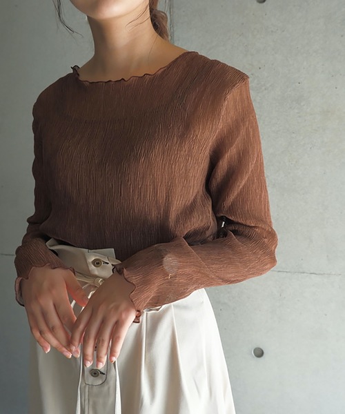 FUN.TRINITY（ファン トリニティー）の「シースルーアンサンブル（シャツ/ブラウス・レディース・ブラック/ブラウン/グリーン/ピンクベージュ・M）」の3枚目の写真