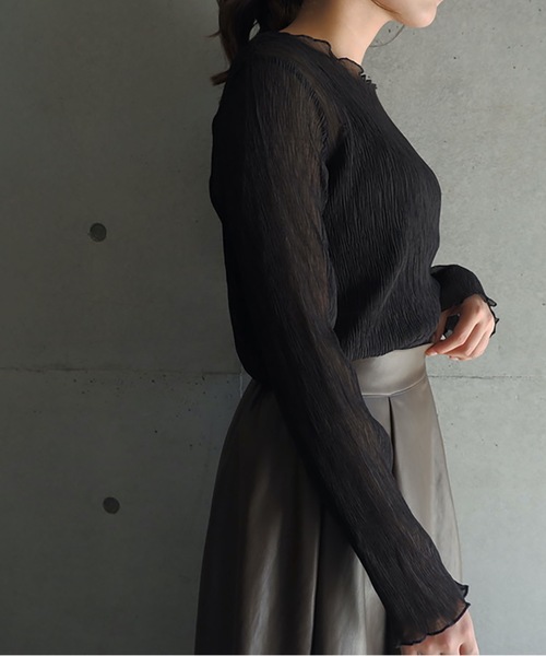 FUN.TRINITY（ファン トリニティー）の「シースルーアンサンブル（シャツ/ブラウス・レディース・ブラック/ブラウン/グリーン/ピンクベージュ・M）」の2枚目の写真