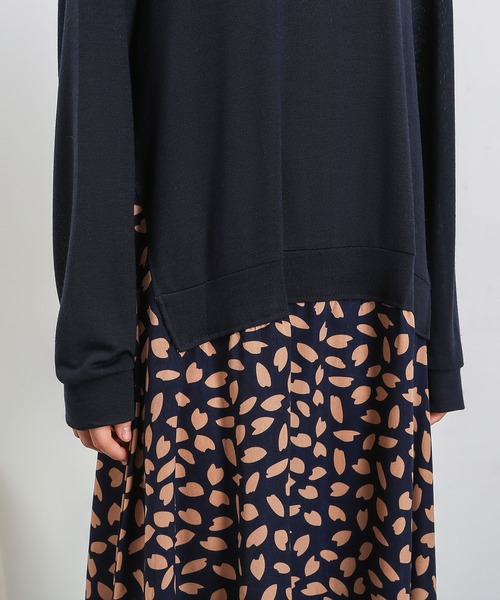 MAISON DE THERESE（メゾン ド テレーズ）の「レイヤード風　異素材ドッキングワンピース（ワンピース・レディース・ネイビー/ブラック・M/L/XXL/XL）」の4枚目の写真