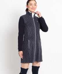 極美品adabat アダバット 中綿ワンピース ボア・カモフラ柄 グレー×白40 adabat（アダバット）の「千鳥格子柄フルジップワンピース