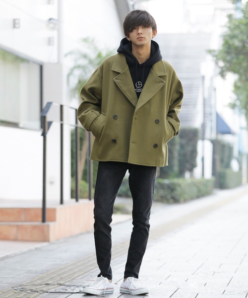 Beno（ビーノ）の「ウーリーテック ビッグシルエット ショート トレンチ ブルゾン（トレンチコート・メンズ・オリーブ/ブルーグレー/グレイッシュベージュ/ブラック/ブラウン・M/L）」の21枚目の写真