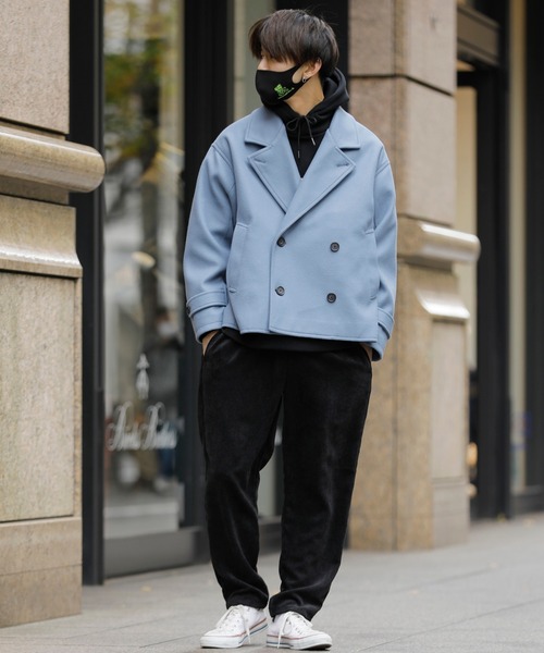 Beno（ビーノ）の「ウーリーテック ビッグシルエット ショート トレンチ ブルゾン（トレンチコート・メンズ・オリーブ/ブルーグレー/グレイッシュベージュ/ブラック/ブラウン・M/L）」の22枚目の写真