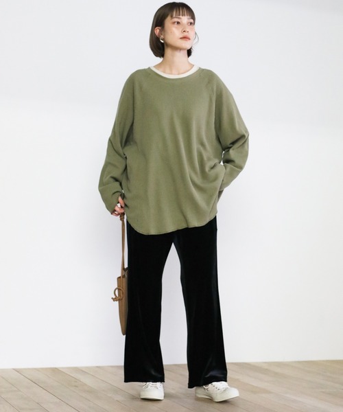select MOCA(セレクトモカ)の「バックデザインワッフルラウンドトップス(Tシャツ/カットソー・レディース・オリーブ/ライトベージュ/チャコール・FREE)」の6枚目の写真