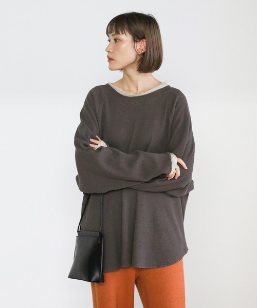 select MOCA(セレクトモカ)の「バックデザインワッフルラウンドトップス(Tシャツ/カットソー・レディース・オリーブ/ライトベージュ/チャコール・FREE)」の7枚目の写真