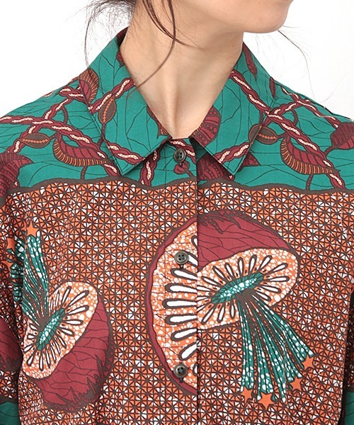 チチカカ（チチカカ）の「キウイキテンゲワンピース（シャツワンピース・レディース・ブラウン/レッド/ブルーグリーン・FREE）」の14枚目の写真