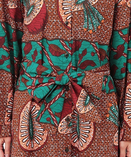 チチカカ　キウイ柄　ワンピース　ロングシャツ　エスニック キウイキテンゲワンピース / ワンピース | エスニック