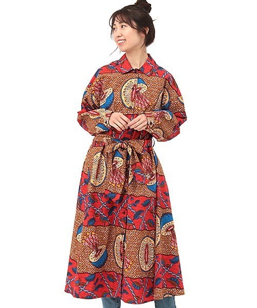 チチカカ（チチカカ）の「キウイキテンゲワンピース（シャツワンピース・レディース・ブラウン/レッド/ブルーグリーン・FREE）」の10枚目の写真