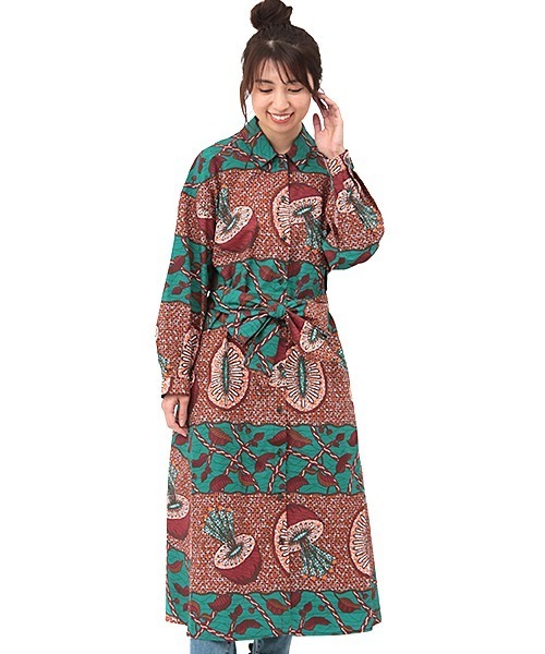 チチカカ（チチカカ）の「キウイキテンゲワンピース（シャツワンピース・レディース・ブラウン/レッド/ブルーグリーン・FREE）」の9枚目の写真