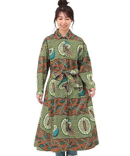 チチカカ（チチカカ）の「キウイキテンゲワンピース（シャツワンピース・レディース・ブラウン/レッド/ブルーグリーン・FREE）」の8枚目の写真