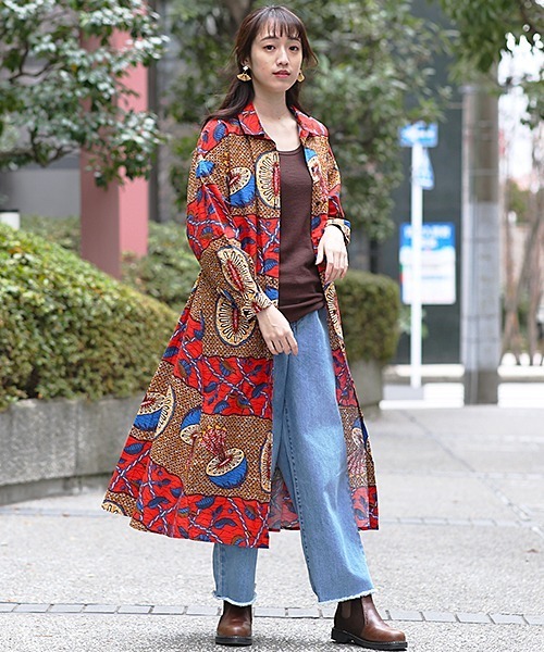 チチカカ（チチカカ）の「キウイキテンゲワンピース（シャツワンピース・レディース・ブラウン/レッド/ブルーグリーン・FREE）」の7枚目の写真