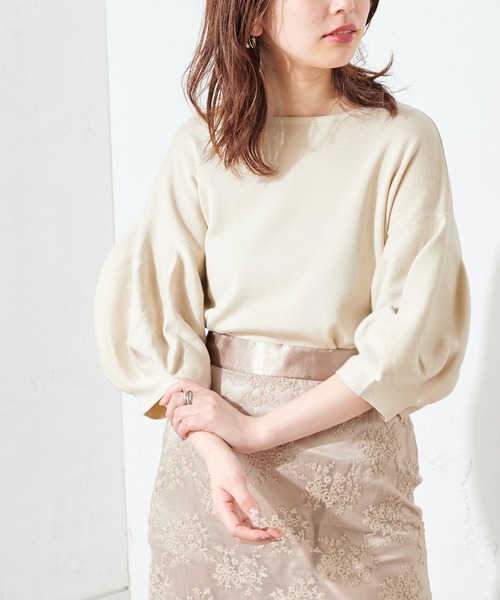 natural couture（ナチュラルクチュール）の「ボリュームバルーン袖お上品ニット（ニット/セーター・レディース・アイボリー/ラベンダー/ミント/ブラック/ベージュ・FREE）」の3枚目の写真