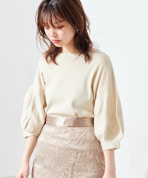 natural couture（ナチュラルクチュール）の「ボリュームバルーン袖お上品ニット（ニット/セーター・レディース・アイボリー/ラベンダー/ミント/ブラック/ベージュ・FREE）」の7枚目の写真