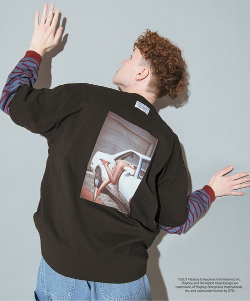 PLAYBOY(プレイボーイ)の「MR.OLIVE 別注 PLAYBOY(プレイボーイ) / Mr.PLAYBOY TYPE-1 フォトTシャツ(Tシャツ/カットソー・メンズ・ブラック/オフホワイト・MEDIUM/LARGE/X-LARGE)」の5枚目の写真