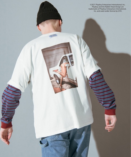 PLAYBOY(プレイボーイ)の「MR.OLIVE 別注 PLAYBOY(プレイボーイ) / Mr.PLAYBOY TYPE-1 フォトTシャツ(Tシャツ/カットソー・メンズ・ブラック/オフホワイト・MEDIUM/LARGE/X-LARGE)」の7枚目の写真
