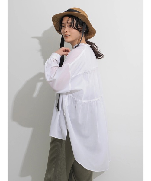 AMERICAN HOLIC（アメリカンホリック）の「バックティアードシアーシャツチュニック（シャツ/ブラウス・レディース・ブラック/オフホワイト/オレンジ/グレイッシュベージュ・FREE）」の10枚目の写真