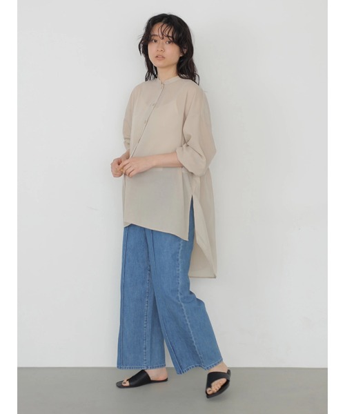 AMERICAN HOLIC（アメリカンホリック）の「バックティアードシアーシャツチュニック（シャツ/ブラウス・レディース・ブラック/オフホワイト/オレンジ/グレイッシュベージュ・FREE）」の5枚目の写真