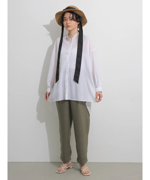 AMERICAN HOLIC（アメリカンホリック）の「バックティアードシアーシャツチュニック（シャツ/ブラウス・レディース・ブラック/オフホワイト/オレンジ/グレイッシュベージュ・FREE）」の6枚目の写真