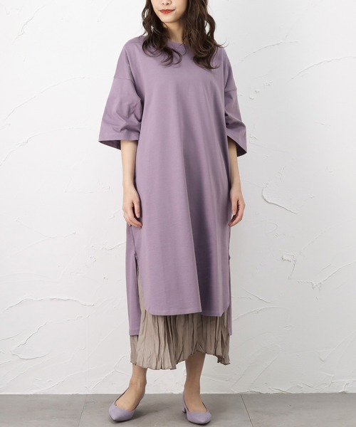 100% ORGANIC COTTON(100パーセントオーガニックコットン)の「ポケット付きTシャツワンピース(ワンピース・レディース・ブラック/パープル/ブラウン/チャコール・フリー)」の4枚目の写真