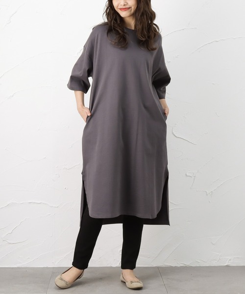 100% ORGANIC COTTON(100パーセントオーガニックコットン)の「ポケット付きTシャツワンピース(ワンピース・レディース・ブラック/パープル/ブラウン/チャコール・フリー)」の1枚目の写真