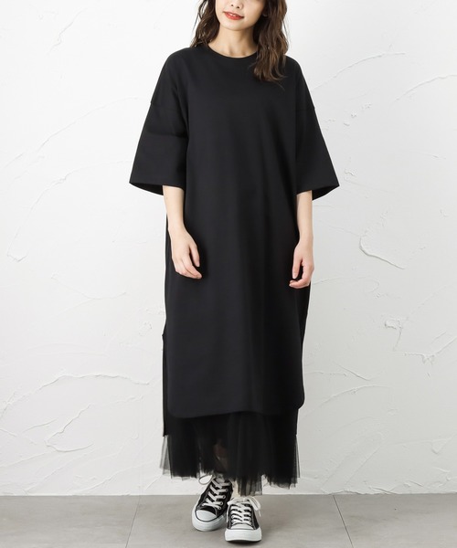 100% ORGANIC COTTON(100パーセントオーガニックコットン)の「ポケット付きTシャツワンピース(ワンピース・レディース・ブラック/パープル/ブラウン/チャコール・フリー)」の3枚目の写真