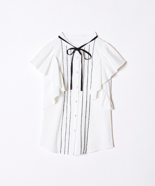 REDYAZEL（レディアゼル）の「袖フレアリボンタイブラウス（シャツ/ブラウス・レディース・オフホワイト/パープル/ネイビー・SMALL/MEDIUM）」の6枚目の写真