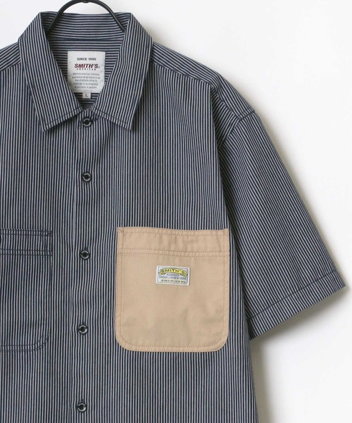 SMITH'S(スミス)の「SMITH'S AMERICAN/スミスアメリカン T/Cツイル 切替ポケット 半袖 ワークシャツ(シャツ/ブラウス・メンズ・ブラック/ベージュ/グリーン/ブルー系その他・LL/M/L)」の4枚目の写真