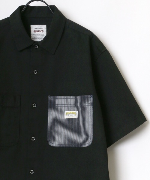 SMITH'S(スミス)の「SMITH'S AMERICAN/スミスアメリカン T/Cツイル 切替ポケット 半袖 ワークシャツ(シャツ/ブラウス・メンズ・ブラック/ベージュ/グリーン/ブルー系その他・LL/M/L)」の1枚目の写真