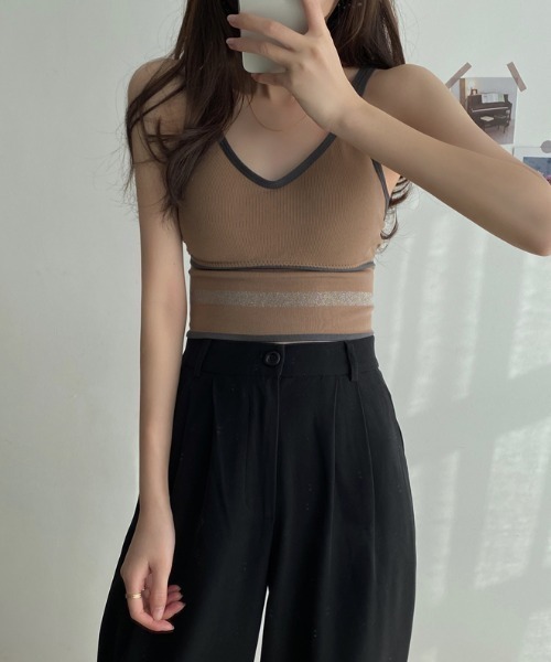 MANGROVE（マングローブ）の「ラインリブブラトップ（キャミソール・レディース・ホワイト/ブラック/ダークグリーン/ベージュ/グレー・FREE）」の4枚目の写真