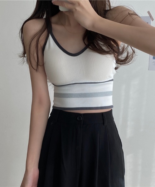 MANGROVE（マングローブ）の「ラインリブブラトップ（キャミソール・レディース・ホワイト/ブラック/ダークグリーン/ベージュ/グレー・FREE）」の2枚目の写真
